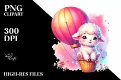 Cute Baby Lamb on Hot Air Balloon | Clipart Product Image 1