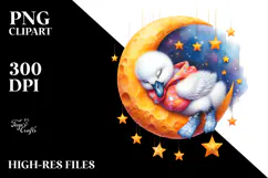 Baby Swan Sleeping Moon Stars Clipart Product Image 2