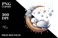 Baby Swan Sleeping Moon Stars Clipart Product Image 2