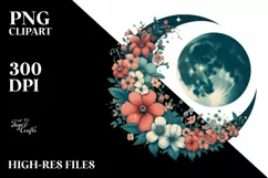 Vintage Half Moon with Flowers, PNG Product Image 1