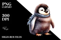 Digital Watercolor Baby Penguin PNG Product Image 2
