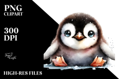 Digital Watercolor Baby Penguin PNG Product Image 2