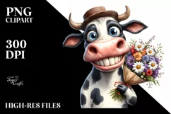 Funny Cow with Large Flower Bouquet | Sublimation | Clipart Product Image 3