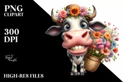 Funny Cow with Large Flower Bouquet | Sublimation | Clipart Product Image 3