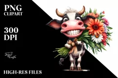Funny Cow with Large Flower Bouquet | Sublimation | Clipart Product Image 3