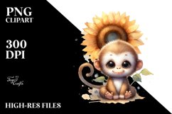 Funny Baby Monkey Sunflower Scene | Sublimation | Clipart Product Image 1