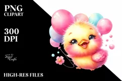 Cute Baby Duck with Balloons | Clipart Product Image 1