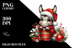 Whimsical Donkey with Santa Hat, PNG Product Image 2