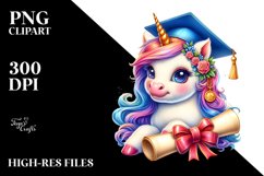 Colorful Baby Unicorn with Diploma PNG Product Image 3