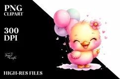 Cute Baby Duck with Balloons | Clipart Product Image 3