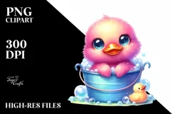 Cute Baby Duck on Bubbly Bucket | Clipart Product Image 1