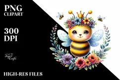 Watercolor Baby Bee Floral Wreath | Sublimation Clipart Product Image 1