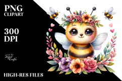 Watercolor Baby Bee Floral Wreath | Sublimation Clipart Product Image 2