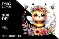 Watercolor Baby Bee Floral Wreath | Sublimation Clipart Product Image 1