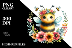 Watercolor Baby Bee Floral Wreath | Sublimation Clipart Product Image 2