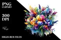 Watercolor Abstract Vibrant Bouquet With Colorful Iris | Product Image 1