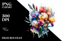 Watercolor Abstract Vibrant Bouquet With Colorful Iris | Product Image 1