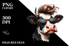 Funny Cow with Cool Hair Watercolor Design Product Image 2
