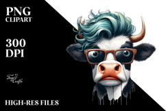 Funny Cow with Cool Hair Watercolor Design Product Image 2