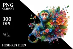 Abstract Vibrant Watercolor Monkey, Transparent PNG Product Image 1