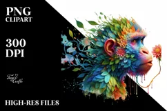 Abstract Vibrant Watercolor Monkey, Transparent PNG Product Image 3