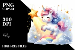 Cute Baby Unicorn Dancing on Starbeam | Clipart Product Image 1