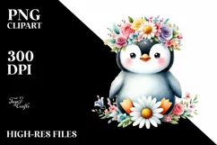 Sitting Penguin with Flower Crown PNG Product Image 1