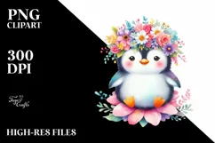 Sitting Penguin with Flower Crown PNG Product Image 1
