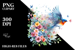 Spring Bird Flower Painting, PNG Product Image 2