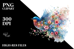 Colorful Bird Half Spring Flowers PNG Product Image 2
