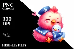 Cute Baby Chicken Cuddling Sailor | Sublimation | Clipart Product Image 1