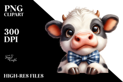 Funny Baby Cow with Bow and Tie PNG Product Image 2