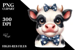 Funny Baby Cow with Bow and Tie PNG Product Image 2