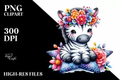 Vibrant Zebra with Flower Crown PNG Product Image 1