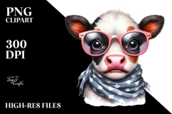 Enthusiastic Baby Cow with Sunglasses, Vibrant PNG Product Image 2