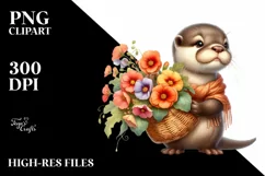 Cute Baby Otter with Nasturtium Bouquet | Sublimation | Product Image 1