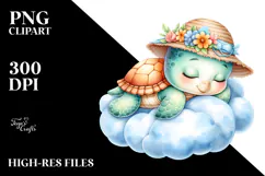 Baby Turtle Summer Cloud Watercolor Clipart Product Image 2