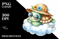 Baby Turtle Summer Cloud Watercolor Clipart Product Image 1