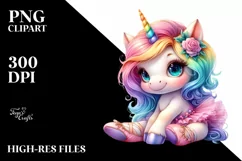 Baby Unicorn Dancing, Watercolor PNG Product Image 3