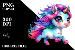 Cute Baby Unicorn Running, PNG Product Image 2