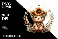 Funny Baby Bear Sunflower Wreath | Sublimation | Clipart Product Image 3