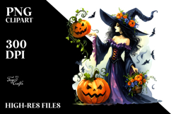 Spooky Witch with Pumpkin in the Style of , High-Res PNG Product Image 2