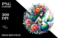 Mermaid with Floral Wreath, Vibrant Watercolor Product Image 2