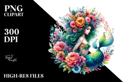 Mermaid with Floral Wreath, Vibrant Watercolor Product Image 2