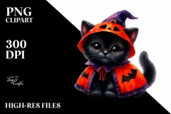 Cute Baby Black Cat Halloween Scenery Clipart Product Image 1