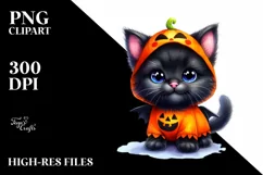 Cute Baby Black Cat Halloween Scenery Clipart Product Image 1