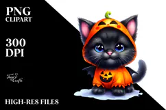 Cute Baby Black Cat Halloween Scenery Clipart Product Image 2
