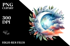 Colorful Whimsical Moon with Foliage | Clipart Product Image 2