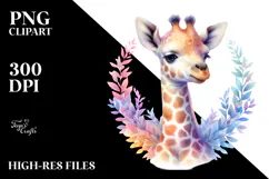 Vibrant Watercolor Baby Giraffe PNG Product Image 2