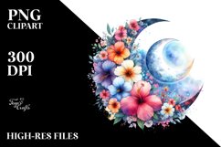Vibrant Half Moon with Flowers Clipart Product Image 3